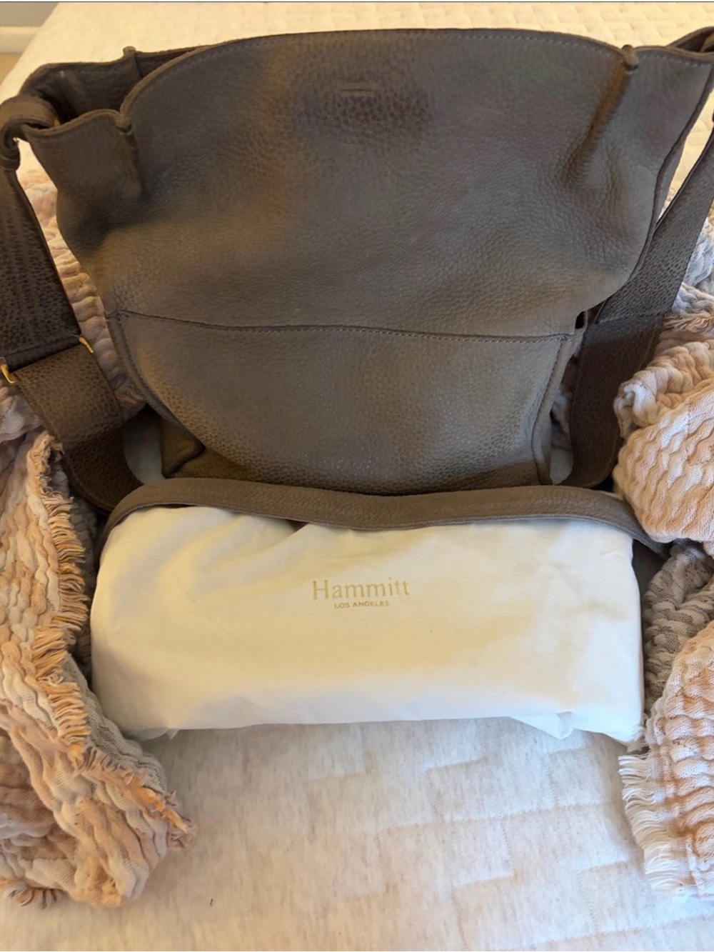 Hammitt Davis Med-Grey Natural Leather Crossbody Shoulder Tote Bag